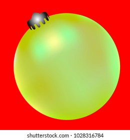 Colored Christmas ball. Christmas tree toy for invitation, card, celebration, party, carnival, festive holiday and Your project. Vector illustration. Red Background