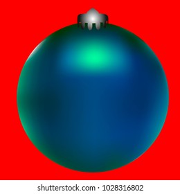 Colored Christmas ball. Christmas tree toy for invitation, card, celebration, party, carnival, festive holiday and Your project. Vector illustration. Red Background