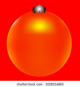 Colored Christmas ball. Christmas tree toy for invitation, card, celebration, party, carnival, festive holiday and Your project. Vector illustration. Red Background