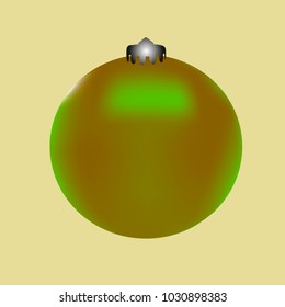 Colored Christmas ball. Christmas tree toy for invitation, card, celebration, party, carnival, festive holiday and Your project. Vector illustration. Golden yellow Background