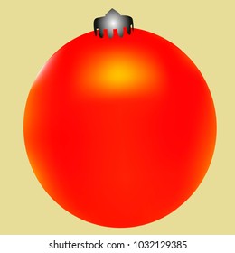 Colored Christmas ball. Christmas tree toy for invitation, card, celebration, party, carnival, festive holiday and Your project. Vector illustration. Golden yellow Background
