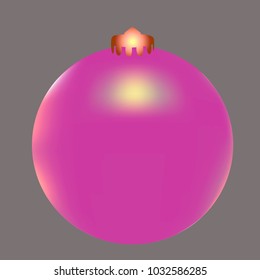 Colored Christmas ball. Christmas tree toy for invitation, card, celebration, party, carnival, festive holiday and Your project. Vector illustration. Gentle grey Background