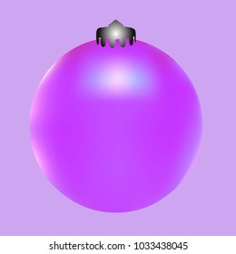 Colored Christmas ball. Christmas tree toy for invitation, card, celebration, party, carnival, festive holiday and Your project. Vector illustration. Gentle violet Background