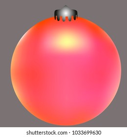 Colored Christmas ball. Christmas tree toy for invitation, card, celebration, party, carnival, festive holiday and Your project. Vector illustration. Gentle grey Background