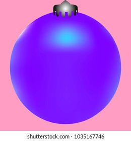 Colored Christmas ball. Christmas tree toy for invitation, card, celebration, party, carnival, festive holiday and Your project. Vector illustration. Gentle pink Background
