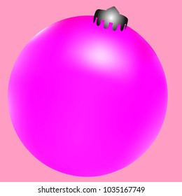 Colored Christmas ball. Christmas tree toy for invitation, card, celebration, party, carnival, festive holiday and Your project. Vector illustration. Gentle pink Background