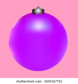 Colored Christmas ball. Christmas tree toy for invitation, card, celebration, party, carnival, festive holiday and Your project. Vector illustration. Gentle pink Background