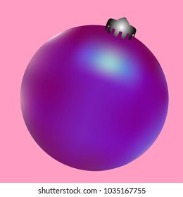 Colored Christmas ball. Christmas tree toy for invitation, card, celebration, party, carnival, festive holiday and Your project. Vector illustration. Gentle pink Background