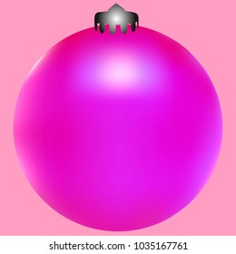Colored Christmas ball. Christmas tree toy for invitation, card, celebration, party, carnival, festive holiday and Your project. Vector illustration. Gentle pink Background