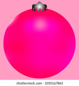 Colored Christmas ball. Christmas tree toy for invitation, card, celebration, party, carnival, festive holiday and Your project. Vector illustration. Gentle pink Background