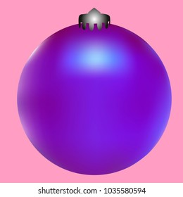 Colored Christmas ball. Christmas tree toy for invitation, card, celebration, party, carnival, festive holiday and Your project. Vector illustration. Gentle pink Background