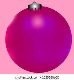 Colored Christmas ball. Christmas tree toy for invitation, card, celebration, party, carnival, festive holiday and Your project. Vector illustration. Gentle pink Background
