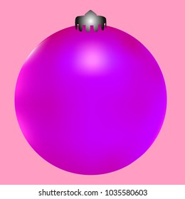 Colored Christmas ball. Christmas tree toy for invitation, card, celebration, party, carnival, festive holiday and Your project. Vector illustration. Gentle pink Background