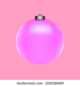 Colored Christmas ball. Christmas tree toy for invitation, card, celebration, party, carnival, festive holiday and Your project. Vector illustration. Gentle pink Background