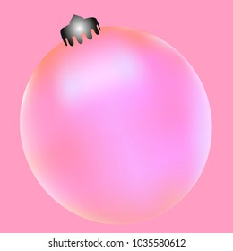 Colored Christmas ball. Christmas tree toy for invitation, card, celebration, party, carnival, festive holiday and Your project. Vector illustration. Gentle pink Background