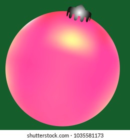 Colored Christmas ball. Christmas tree toy for invitation, card, celebration, party, carnival, festive holiday and Your project. Vector illustration. Green Background