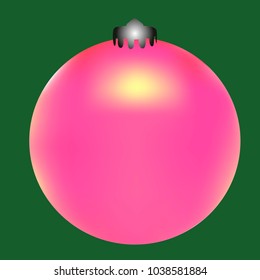 Colored Christmas ball. Christmas tree toy for invitation, card, celebration, party, carnival, festive holiday and Your project. Vector illustration. Green Background