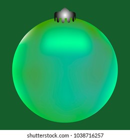 Colored Christmas ball. Christmas tree toy for invitation, card, celebration, party, carnival, festive holiday and Your project. Vector illustration. Green Background