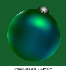 Colored Christmas ball. Christmas tree toy for invitation, card, celebration, party, carnival, festive holiday and Your project. Vector illustration. Green Background