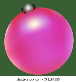 Colored Christmas ball. Christmas tree toy for invitation, card, celebration, party, carnival, festive holiday and Your project. Vector illustration. Green Background