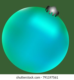 Colored Christmas ball. Christmas tree toy for invitation, card, celebration, party, carnival, festive holiday and Your project. Vector illustration. Green Background