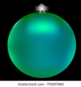 Colored Christmas ball. Christmas tree toy for invitation, card, celebration, party, carnival, festive holiday and Your project. Vector illustration. Black Background