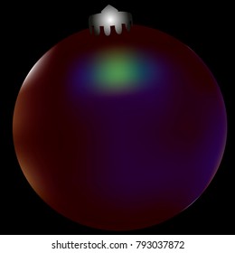 Colored Christmas ball. Christmas tree toy for invitation, card, celebration, party, carnival, festive holiday and Your project. Vector illustration. Black Background