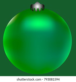 Colored Christmas ball. Christmas tree toy for invitation, card, celebration, party, carnival, festive holiday and Your project. Vector illustration. Green Background