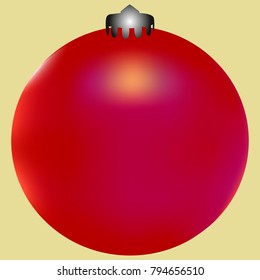 Colored Christmas ball. Christmas tree toy for invitation, card, celebration, party, carnival, festive holiday and Your project. Vector illustration. Golden yellow Background