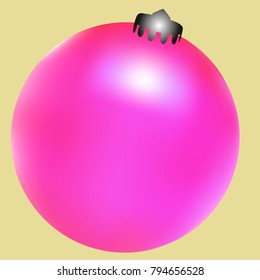 Colored Christmas ball. Christmas tree toy for invitation, card, celebration, party, carnival, festive holiday and Your project. Vector illustration. Golden yellow Background