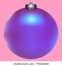 Colored Christmas ball. Christmas tree toy for invitation, card, celebration, party, carnival, festive holiday and Your project. Vector illustration. Gentle pink Background