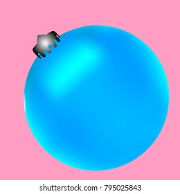 Colored Christmas ball. Christmas tree toy for invitation, card, celebration, party, carnival, festive holiday and Your project. Vector illustration. Gentle pink Background