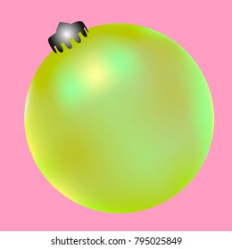 Colored Christmas ball. Christmas tree toy for invitation, card, celebration, party, carnival, festive holiday and Your project. Vector illustration. Gentle pink Background