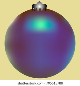 Colored Christmas ball. Christmas tree toy for invitation, card, celebration, party, carnival, festive holiday and Your project. Vector illustration. Golden yellow Background