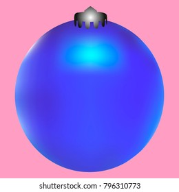 Colored Christmas ball. Christmas tree toy for invitation, card, celebration, party, carnival, festive holiday and Your project. Vector illustration. Gentle pink Background