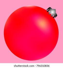 Colored Christmas ball. Christmas tree toy for invitation, card, celebration, party, carnival, festive holiday and Your project. Vector illustration. Gentle pink Background