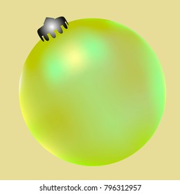 Colored Christmas ball. Christmas tree toy for invitation, card, celebration, party, carnival, festive holiday and Your project. Vector illustration. Golden yellow Background