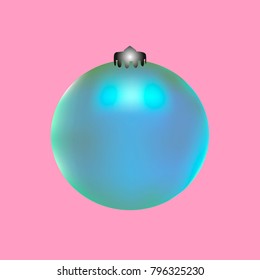 Colored Christmas ball. Christmas tree toy for invitation, card, celebration, party, carnival, festive holiday and Your project. Vector illustration. Gentle pink Background