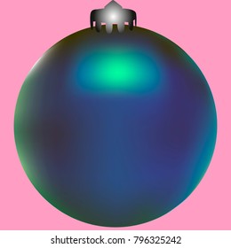 Colored Christmas ball. Christmas tree toy for invitation, card, celebration, party, carnival, festive holiday and Your project. Vector illustration. Gentle pink Background