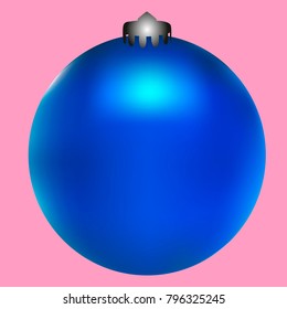 Colored Christmas ball. Christmas tree toy for invitation, card, celebration, party, carnival, festive holiday and Your project. Vector illustration. Gentle pink Background