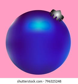 Colored Christmas ball. Christmas tree toy for invitation, card, celebration, party, carnival, festive holiday and Your project. Vector illustration. Gentle pink Background