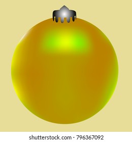 Colored Christmas ball. Christmas tree toy for invitation, card, celebration, party, carnival, festive holiday and Your project. Vector illustration. Golden yellow Background