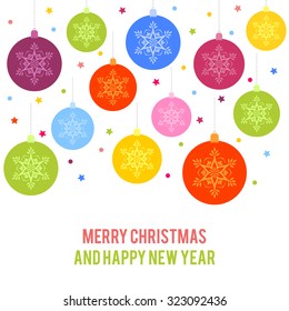 colored Christmas balls. New year card.