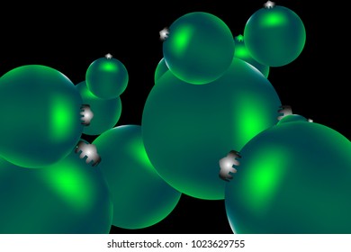 Colored Christmas balls pattern. Abstract Christmas tree toys Background for invitation, card, celebration, party, carnival, festive holiday and Your project. Vector illustration. Black Background