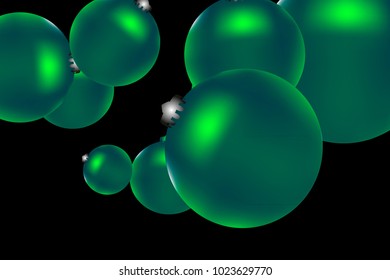 Colored Christmas balls pattern. Abstract Christmas tree toys Background for invitation, card, celebration, party, carnival, festive holiday and Your project. Vector illustration. Black Background