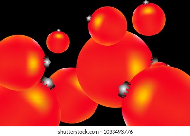 Colored Christmas balls pattern. Abstract Christmas tree toys Background for invitation, card, celebration, party, carnival, festive holiday and Your project. Vector illustration. Black Background