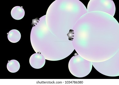 Colored Christmas balls pattern. Abstract Christmas tree toys Background for invitation, card, celebration, party, carnival, festive holiday and Your project. Vector illustration. Black Background