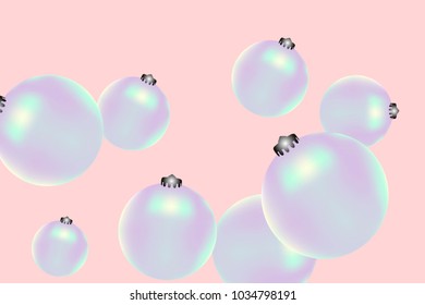 Colored Christmas balls pattern. Abstract Christmas tree toys Background for invitation, card, celebration, party, festive holiday and Your project. Vector illustration. Gentle pink Background