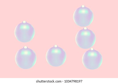 Colored Christmas balls pattern. Abstract Christmas tree toys Background for invitation, card, celebration, party, festive holiday and Your project. Vector illustration. Gentle pink Background
