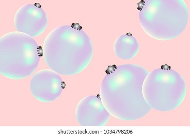 Colored Christmas balls pattern. Abstract Christmas tree toys Background for invitation, card, celebration, party, festive holiday and Your project. Vector illustration. Gentle pink Background